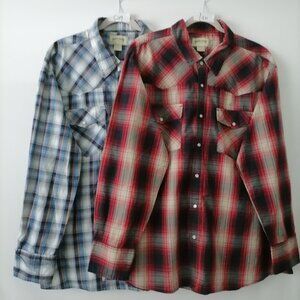 Rustic Ridge Mens Red Blue Plaid Snap Button Shirt Western Size 3X Bundle Of 2